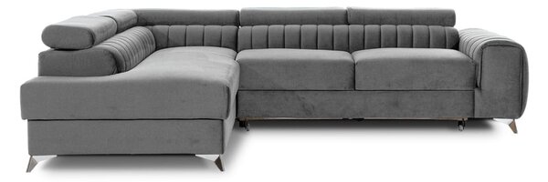 Divano angolare grigio allungabile/con contenitore (con penisola a sinistra/a L) e rivestimento in velluto Laurence – ELTAP