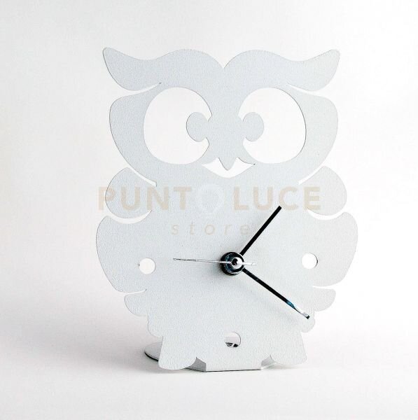 Bomboniera orologio gufetto bianco in ferro 13x16cmh