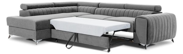 Divano angolare grigio allungabile/con contenitore (con penisola a sinistra/a L) e rivestimento in velluto Laurence – ELTAP