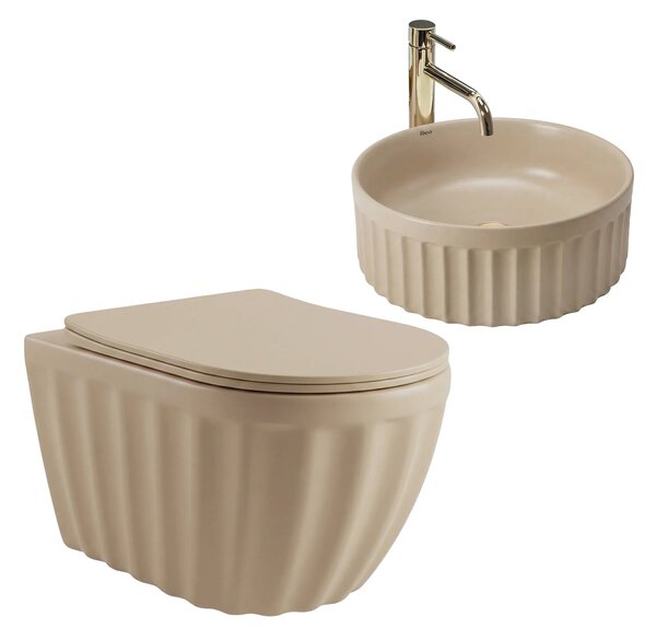 Set: WC sospeso + Lavabo da appoggio Rea Duo Caffe Latte Matt