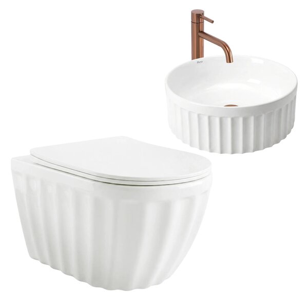 Set: WC sospeso + Lavabo da appoggio Rea Duo White