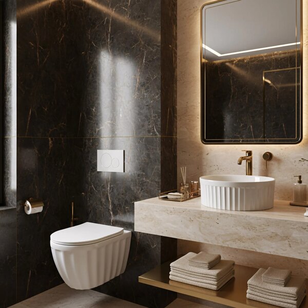 Set: WC sospeso + Lavabo da appoggio Rea Duo White