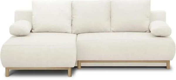 Divano angolare sinistro - 3 posti - MIKA - Tessuto bouclé color ecru - Contenitore - 192 x 84 x 93 cm