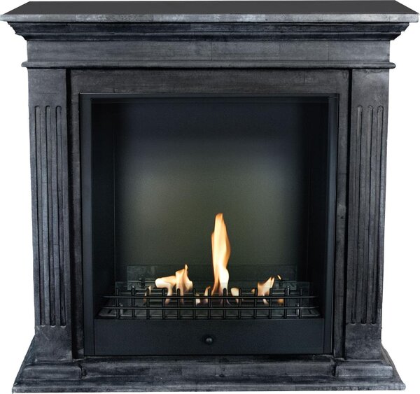 Caminetto a etanolo Xaralyn - Cadiz BCL-SBP - pietra naturale nera levigata - riscaldamento a 3 kW - caminetto da incasso incluso - caminetto decorativo