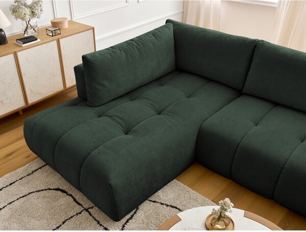 Divano angolare verde allungabile e con contenitore (penisola a sinistra/a U) con rivestimento in ciniglia Fuji – Bobochic Paris