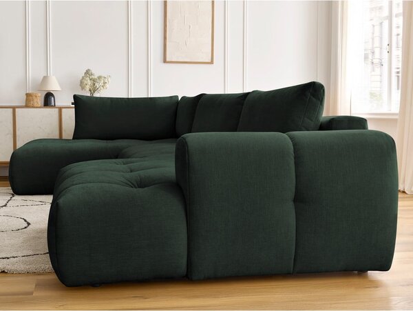Divano angolare verde allungabile e con contenitore (penisola a sinistra/a U) con rivestimento in ciniglia Fuji – Bobochic Paris