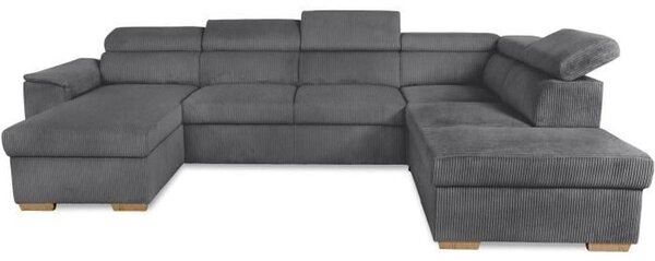 Divano angolare convertibile panoramico da 5 a 6 posti DAYTONA - Tessuto Lincoln antracite - Con contenitore - L 326 x H 94 x P 216 cm