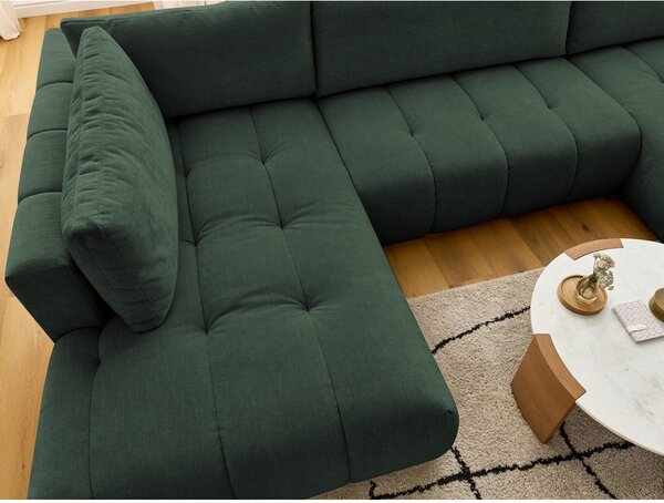 Divano angolare verde allungabile e con contenitore (penisola a sinistra/a U) con rivestimento in ciniglia Fuji – Bobochic Paris