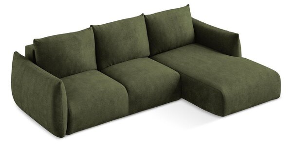 Divano angolare verde allungabile (con penisola a destra/con chaise lounge) con rivestimento in ciniglia Leila – Makamii
