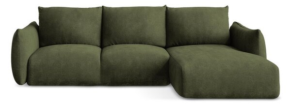 Divano angolare verde allungabile (con penisola a destra/con chaise lounge) con rivestimento in ciniglia Leila – Makamii