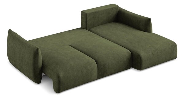 Divano angolare verde allungabile (con penisola a destra/con chaise lounge) con rivestimento in ciniglia Leila – Makamii