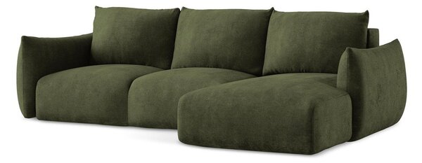 Divano angolare verde allungabile (con penisola a destra/con chaise lounge) con rivestimento in ciniglia Leila – Makamii