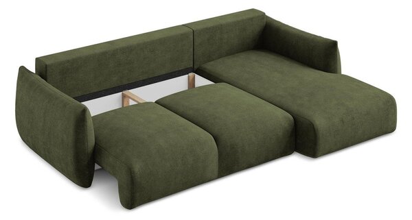 Divano angolare verde allungabile (con penisola a destra/con chaise lounge) con rivestimento in ciniglia Leila – Makamii
