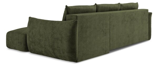 Divano angolare verde allungabile (con penisola a destra/con chaise lounge) con rivestimento in ciniglia Leila – Makamii