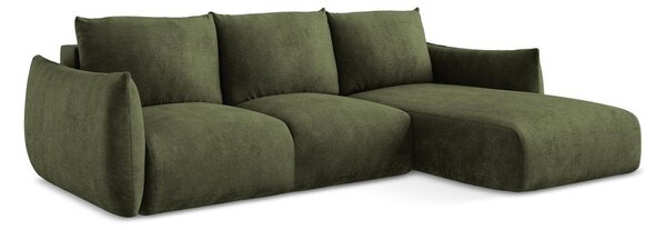 Divano angolare verde allungabile (con penisola a destra/con chaise lounge) con rivestimento in ciniglia Leila – Makamii
