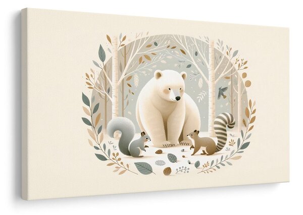 Quadro su tela – Orso e animali del bosco nella foresta