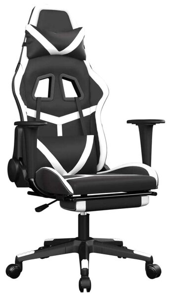Sedia da gaming vidaXL con funzione massaggio e poggiapiedi, in Pelle finta bianca e nera