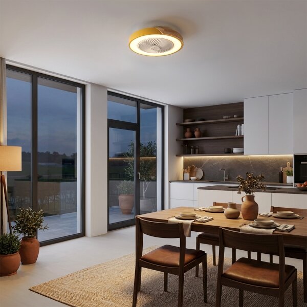 Brilagi - Plafoniera LED dimmerabile con ventilatore LED/38W/230V 50 cm oro/rovere + telecomando