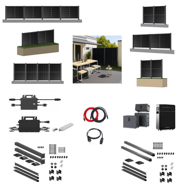 Recinto solare balcone centrale elettrica orizzontale con supporto per 4 moduli 1722mm, con 1600W inverter PV