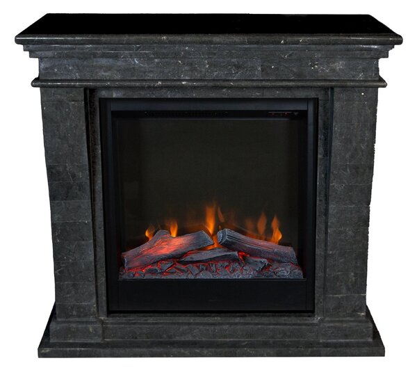 Caminetto elettrico Xaralyn - Kreta-mini ELE-SBU - pietra naturale lucida nera - riscaldamento 1500 Watt - con telecomando - caminetto da incasso incluso - caminetto decorativo