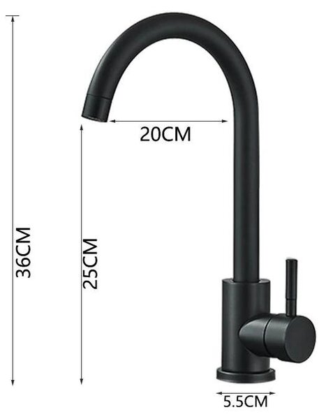 Miscelatore per lavello da cucina - Miscelatore alto - Girevole a 360° - Miscelatore monocomando - Montaggio a foro singolo, 3,5–4 cm - Rubinetto per acqua calda e fredda - Finitura nera opaca