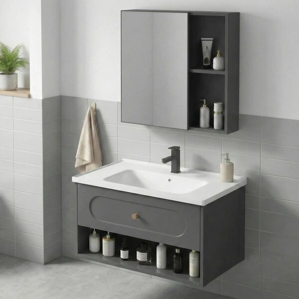 Set di mobili da bagno con lavabo River 60cm Grey