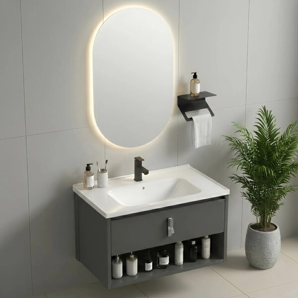 Set di mobili da bagno con lavabo River 60cm Grey