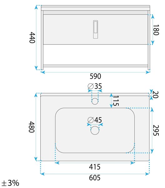Set di mobili da bagno con lavabo River 60cm Grey