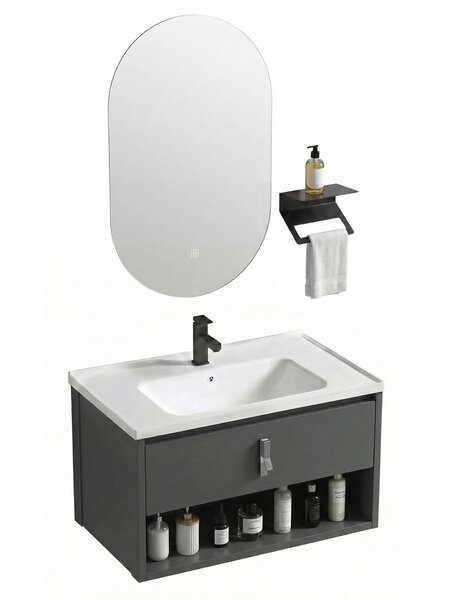 Set di mobili da bagno con lavabo River 60cm Grey