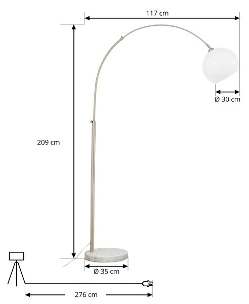 Lampada da terra Alverton Lindby, Bianco / Opale, Soggiorno / Sala da pranzo, Metallo, Moderno, Lampada da terra