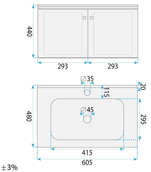 Set di mobili da bagno con lavabo Monti 60cm Grey