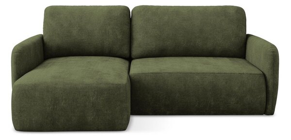Divano angolare verde allungabile/con contenitore (con penisola a sinistra/con chaise lounge) con rivestimento in ciniglia Lilo – Makamii