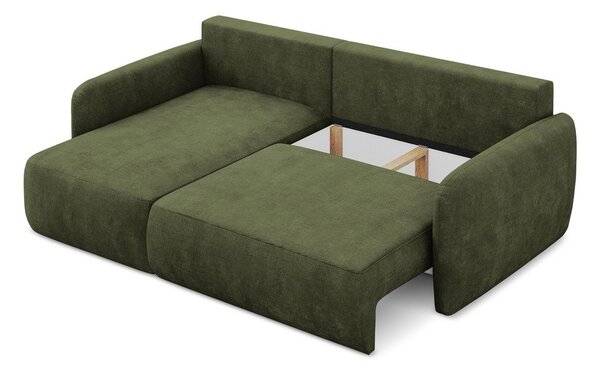 Divano angolare verde allungabile/con contenitore (con penisola a sinistra/con chaise lounge) con rivestimento in ciniglia Lilo – Makamii