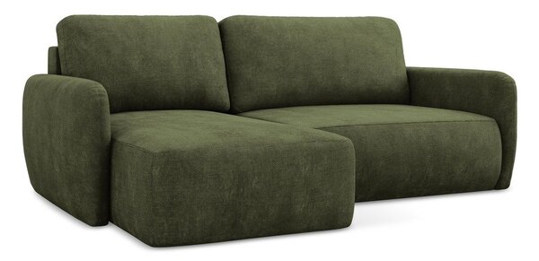 Divano angolare verde allungabile/con contenitore (con penisola a sinistra/con chaise lounge) con rivestimento in ciniglia Lilo – Makamii