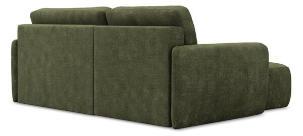 Divano angolare verde allungabile/con contenitore (con penisola a sinistra/con chaise lounge) con rivestimento in ciniglia Lilo – Makamii