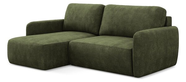 Divano angolare verde allungabile/con contenitore (con penisola a sinistra/con chaise lounge) con rivestimento in ciniglia Lilo – Makamii