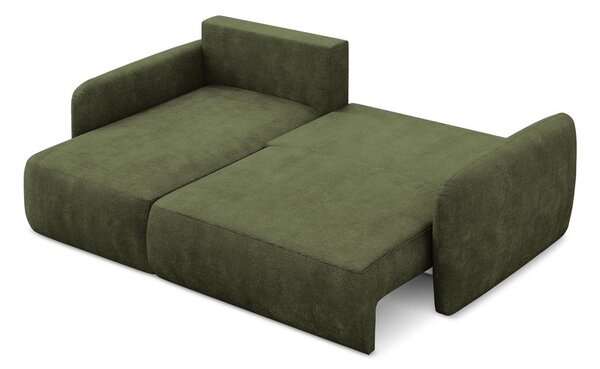 Divano angolare verde allungabile/con contenitore (con penisola a sinistra/con chaise lounge) con rivestimento in ciniglia Lilo – Makamii