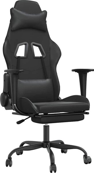 Sedia da gaming vidaXL con funzione massaggio e poggiapiedi, in Pelle finta nera