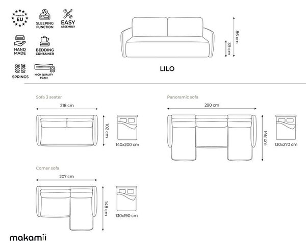 Divano angolare beige allungabile/con contenitore (a U) con rivestimento in ciniglia Lilo – Makamii