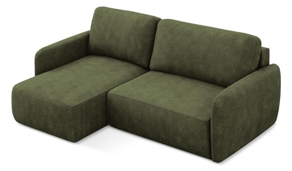 Divano angolare verde allungabile/con contenitore (con penisola a sinistra/con chaise lounge) con rivestimento in ciniglia Lilo – Makamii
