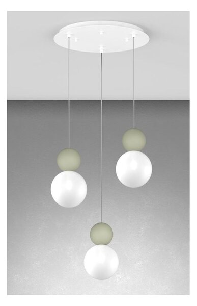 COTTAGE SOSPENSIONE 3 LUCI ROTONDA DIFFUSORI A SFERA IN VETRO E METALLO 3 COLORI LAMPADINE G9