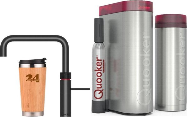 "QUOOKER FUSION SQUARE beccuccio fisso nero VAQ PRO3 con CUBO 2 (3FSBLKCUBE)" Rubinetto per acqua bollente a 100°C con sistema di acqua potabile Inclusa termo tazza