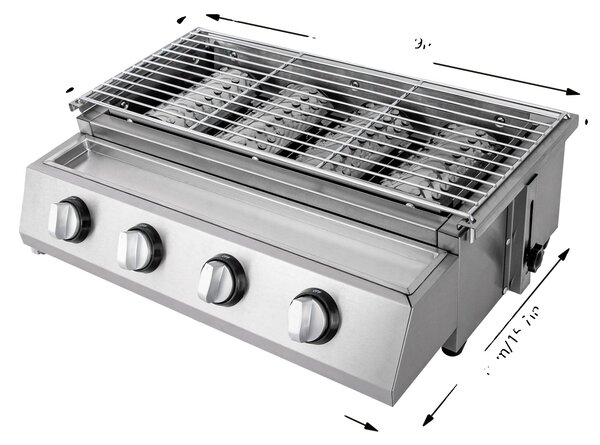 Barbecue a gas senza fumo, 4 bruciatori, regolabile in altezza, argento chiaro