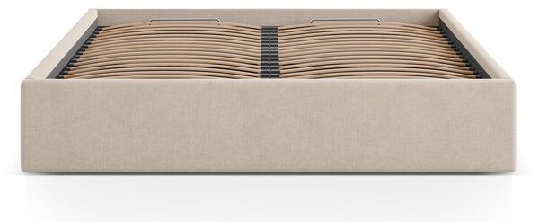Letto matrimoniale imbottito marrone chiaro con contenitore/senza testiera con rete inclusa 180x200 cm Susan – Micadoni