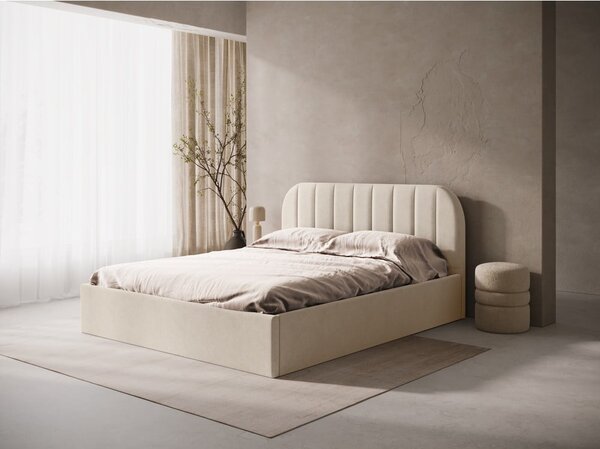 Letto matrimoniale imbottito marrone chiaro con contenitore/senza testiera con rete inclusa 180x200 cm Susan – Micadoni