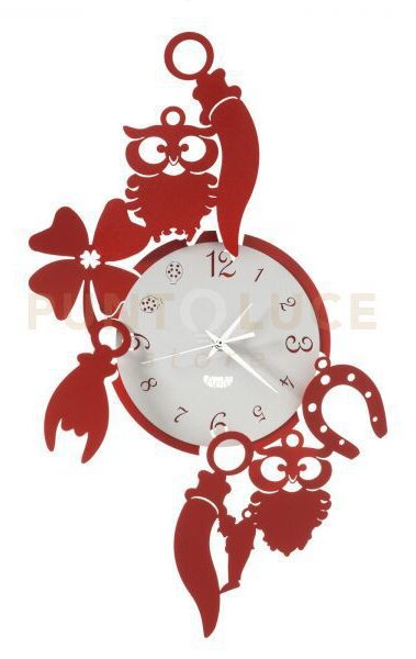 Orologio da parete di design portafortuna good luck rosso e bianco 