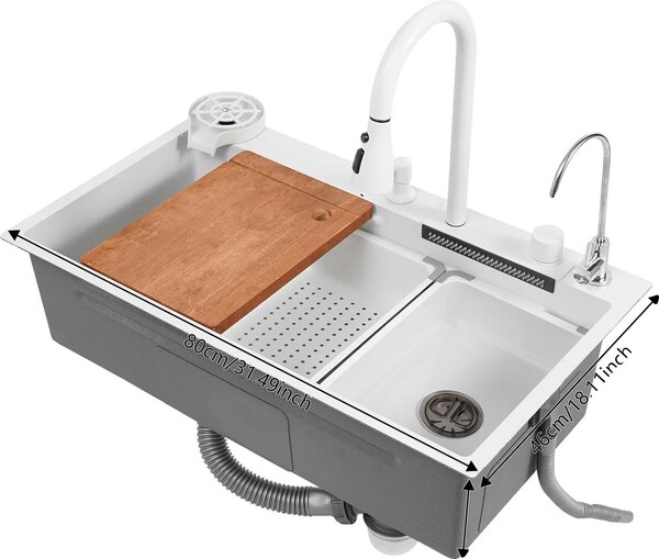 Lavello da cucina, rubinetto estraibile resistente alla ruggine, BIANCO
