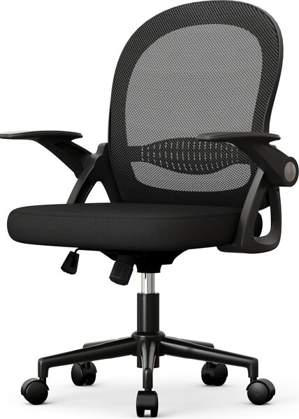 Sedia ergonomica per ufficio - Sedia da scrivania con rivestimento in rete traspirante - Braccioli ribaltabili - Regolabile in altezza - Sedia girevole a 360° - Nero