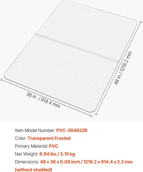 Tappetino per sedia, versione antiscivolo, facile da pulire, 36x48 pollici PVC tipo A