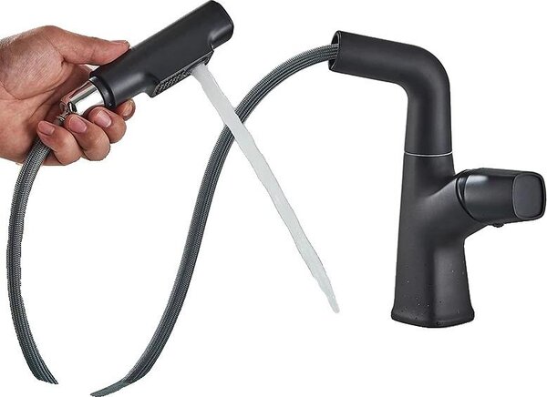 Rubinetto per lavabo, cartuccia in Vetroceramica, rotazione a 360 gradi, nero